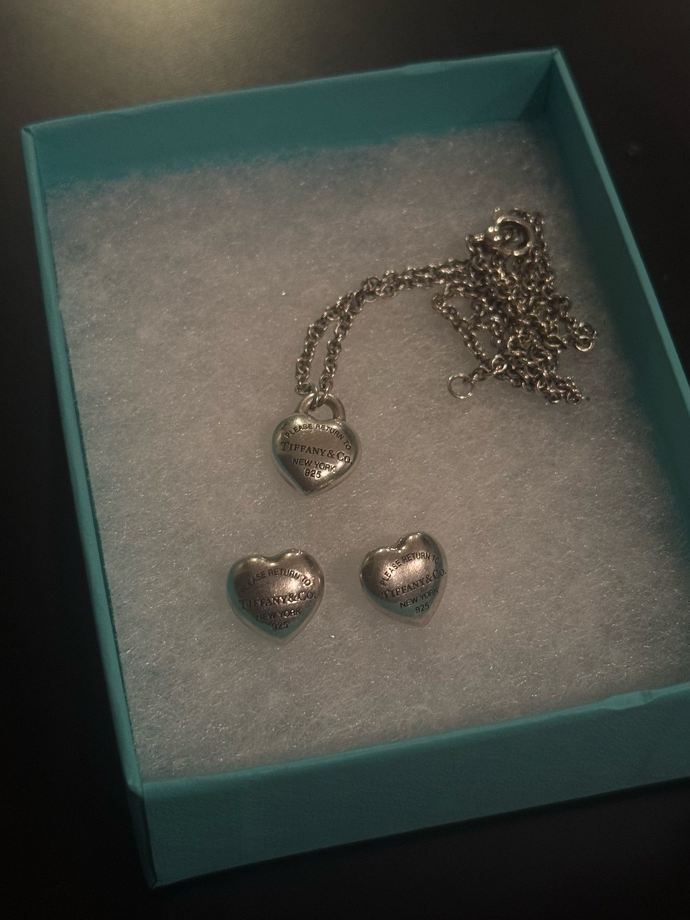 Tiffany & Co. Full Heart Pendant Necklace& Earrings Sterling Silver